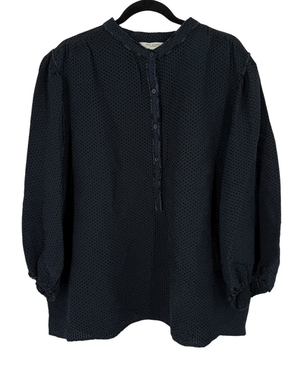 Max Studio three quarter sleeve pullover button blouse top dark blue size 2X